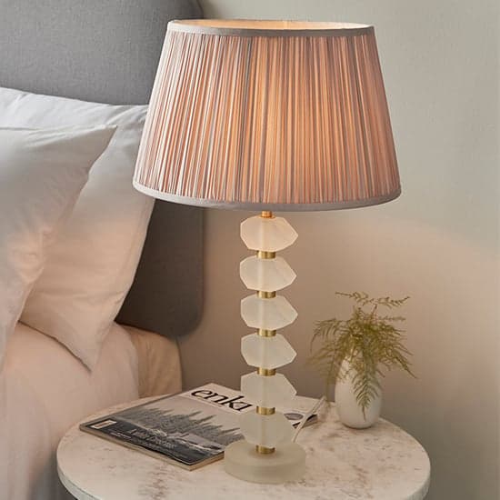 Awka Dusky Pink Silk Shade Table Lamp With Frosted Glass Base_1