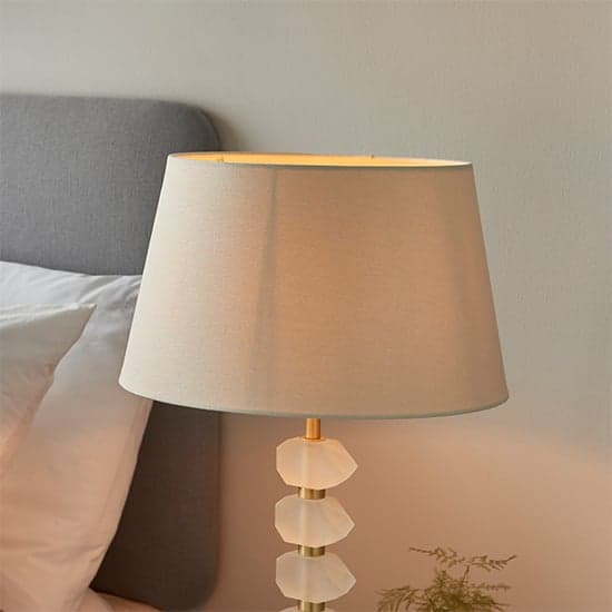 Awka Ivory Linen Shade Table Lamp With Frosted Glass Base_2