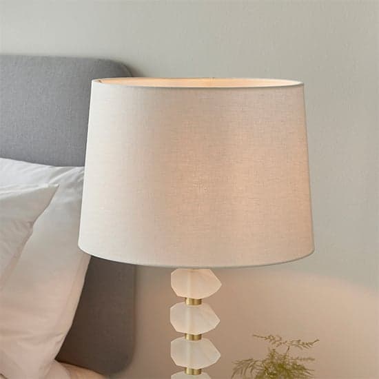 Awka White Linen Shade Table Lamp With Frosted Glass Base_2