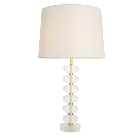 Awka White Linen Shade Table Lamp With Frosted Glass Base_4