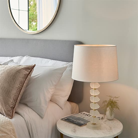 Awka White Linen Shade Table Lamp With Frosted Glass Base_6