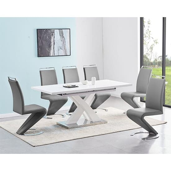Axara Large Extending White Dining Table 6 Summer Grey Chairs_1