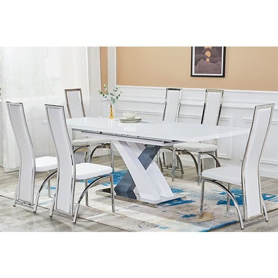 Axara Large Extending Grey Dining Table 6 Chicago White Chairs_1