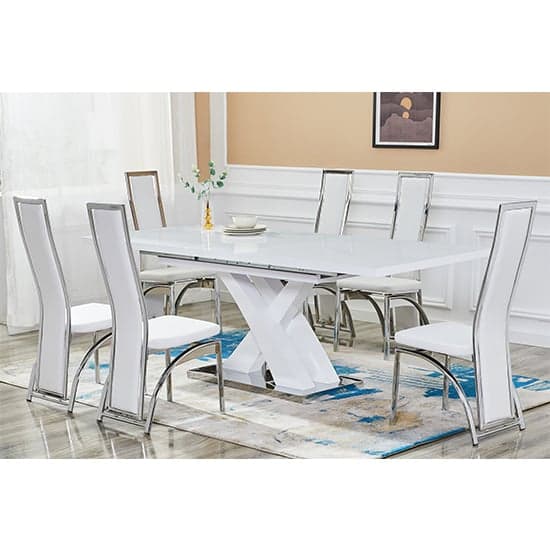 Axara Large Extending White Dining Table 6 Chicago White Chairs_1