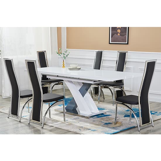 Axara Large Extending Gloss Dining Table In White And Grey_6
