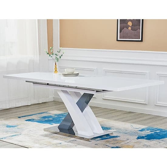 Axara Large Extending Gloss Dining Table In White And Grey_1