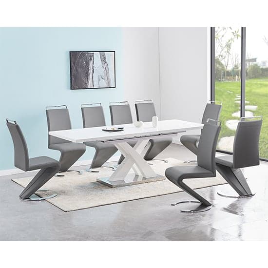Axara Large Extending White Dining Table 8 Summer Grey Chairs_1