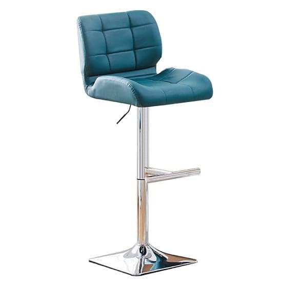 Axara White High Gloss Bar Table With 4 Candid Teal Stools_3