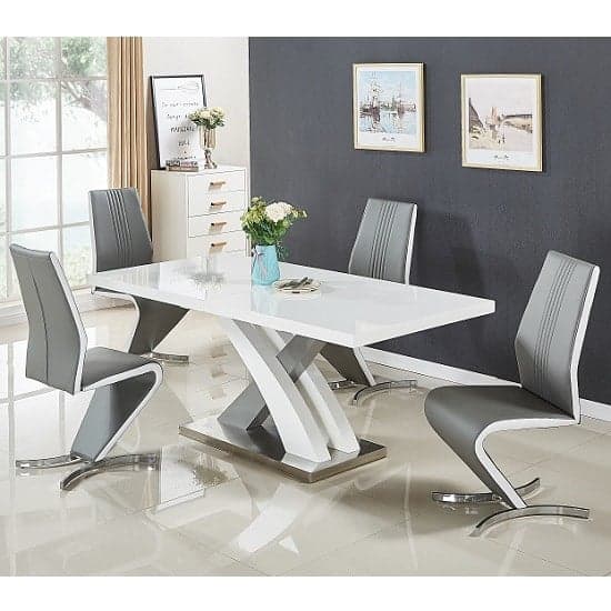 Axara Large Extending Grey Dining Table 4 Gia Grey White Chairs_1