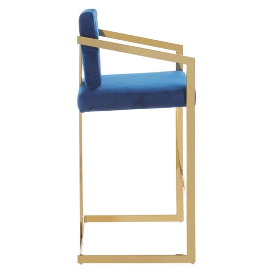 Azaltro Blue Velvet Bar Chair With Gold Steel Frame_3
