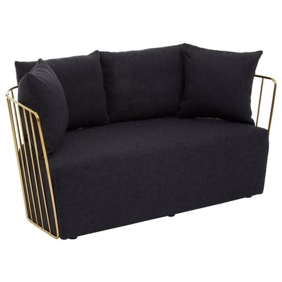 Azaltro Fabric 2 Seater Sofa With Gold Steel Frame In Black_1