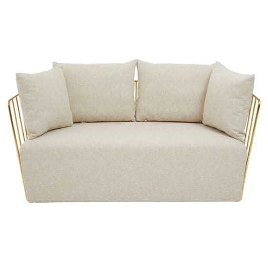 Azaltro Fabric 2 Seater Sofa With Gold Steel Frame In Natural_2