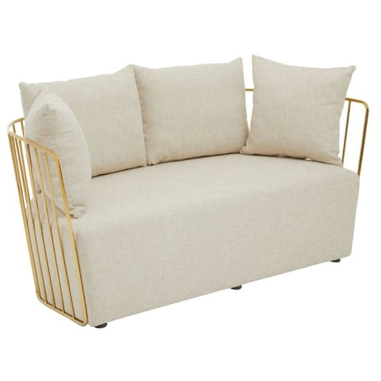 Azaltro Fabric 2 Seater Sofa With Gold Steel Frame In Natural_1