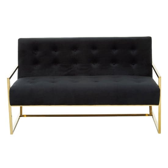 Azaltro Velvet 2 Seater Sofa With Gold Steel Frame In Black_2