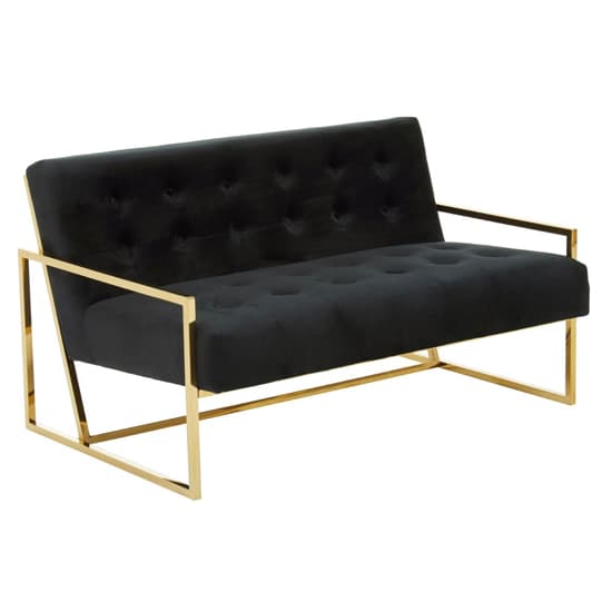 Azaltro Velvet 2 Seater Sofa With Gold Steel Frame In Black_1
