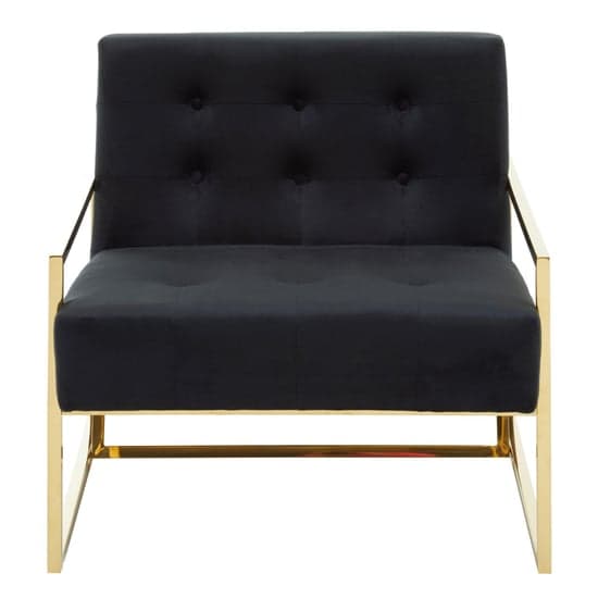 Azaltro Velvet Lounge Chair With Gold Steel Frame In Black_2