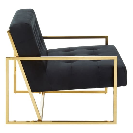 Azaltro Velvet Lounge Chair With Gold Steel Frame In Black_3