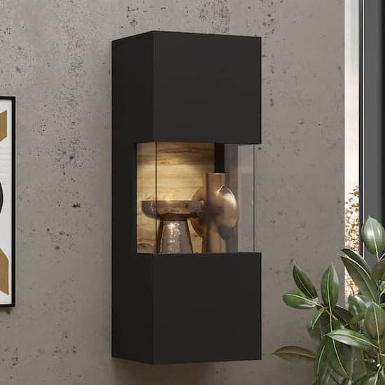 Azusa Wooden Display Cabinet Wall Hung In Matt Black_1