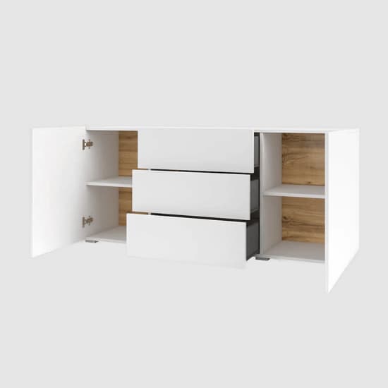 Azusa Wooden Sideboard With 2 Doors 3 Drawers In Matt White_3