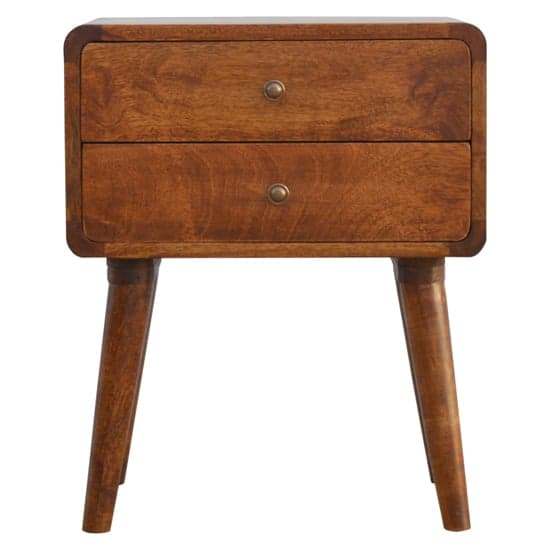 Bacon Wooden Curved Bedside Cabinet In Chestnut With 2 Drawers_2