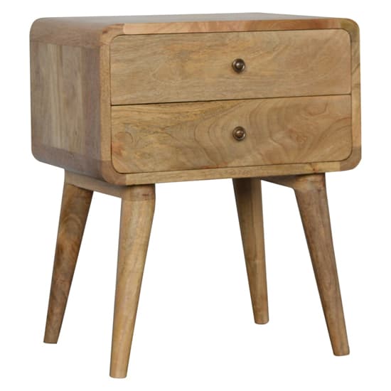 Bacon Wooden Curved Bedside Cabinet In Oak Ish With 2 Drawer_1