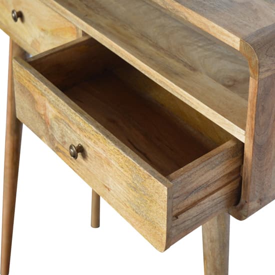 Bacon Wooden Curved Console Table In Oak Ish With 2 Drawers_3