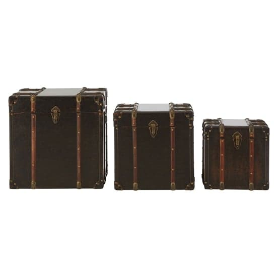 Bagort Wooden Set Of 3 Storage Trunks In Brown Leather Effect_2