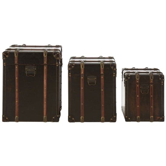 Bagort Wooden Set Of 3 Storage Trunks In Brown Leather Effect_3