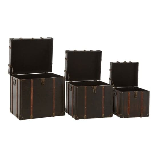 Bagort Wooden Set Of 3 Storage Trunks In Brown Leather Effect_4