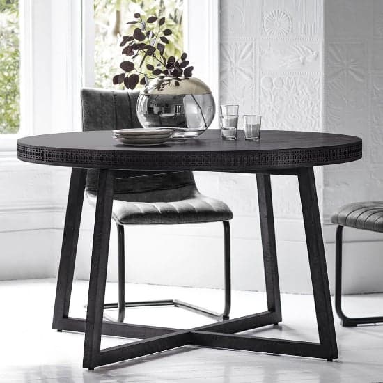 Bahia Round Wooden Dining Table In Matt Black Charcoal_1