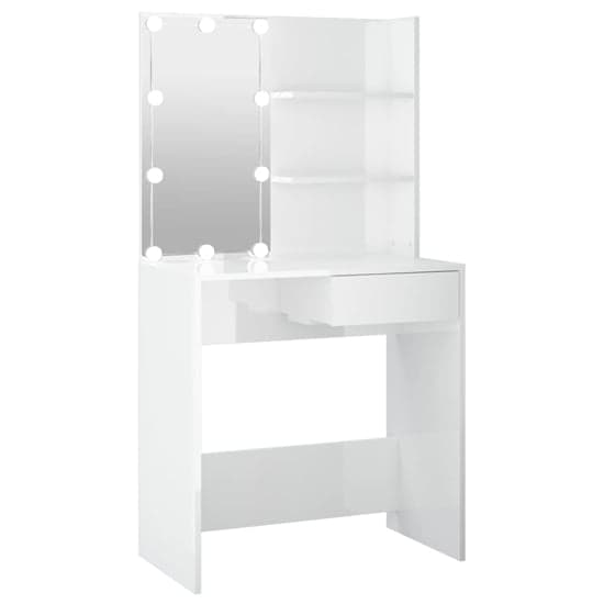 Baina High Gloss Dressing Table In White With LED Lights_2
