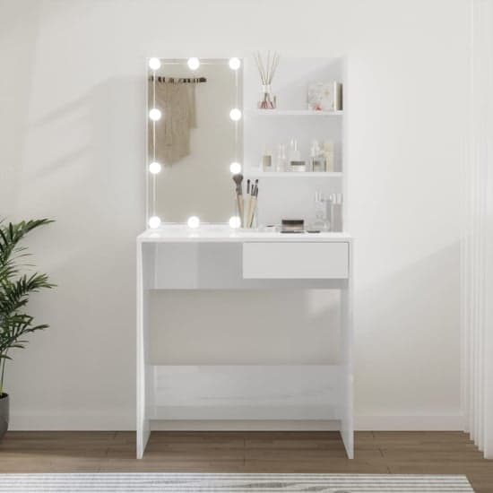 Baina High Gloss Dressing Table In White With LED Lights_3