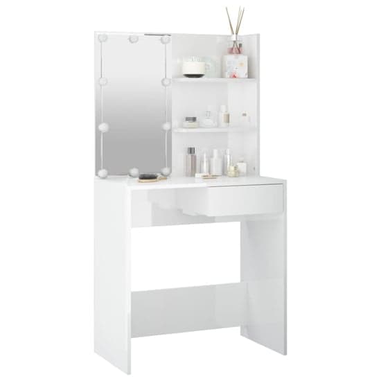 Baina High Gloss Dressing Table In White With LED Lights_1