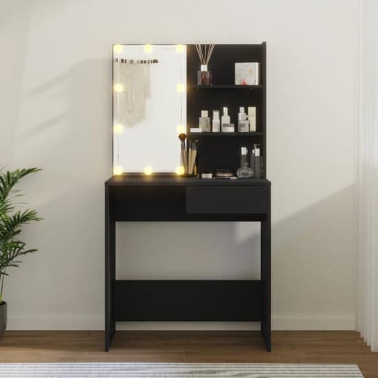 Baina Wooden Dressing Table In Black With LED Lights_1