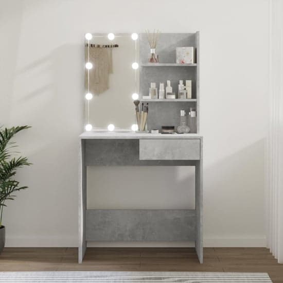 Baina Wooden Dressing Table In Concrete Effect With LED Lights_1