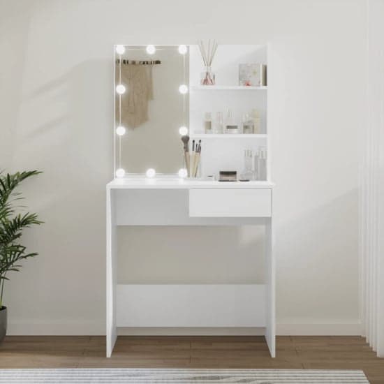 Baina Wooden Dressing Table In White With LED Lights_1