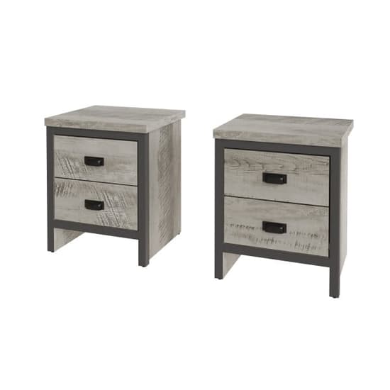 Balcombe Grey Wooden Bedside Cabinet With 2 Drawers In Pair_2