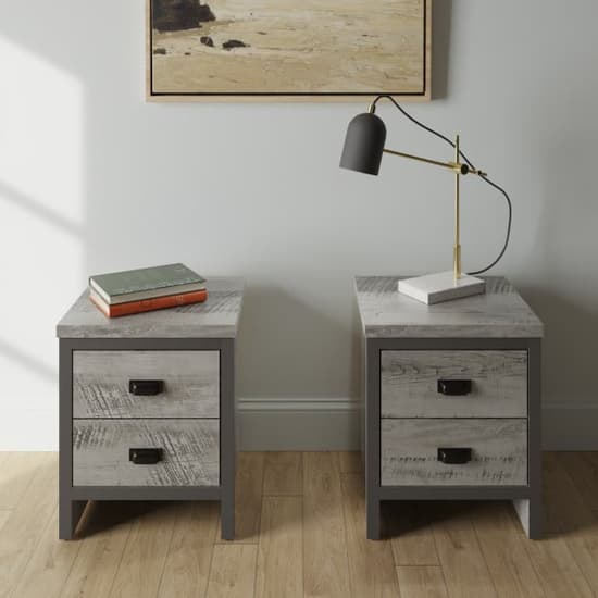 Balcombe Grey Wooden Bedside Cabinet With 2 Drawers In Pair_1
