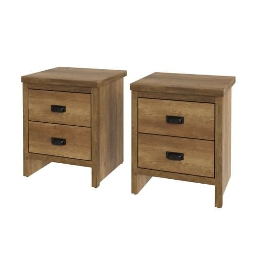 Balcombe Knotty Oak Wooden Bedside Cabinet 2 Drawers In Pair_2
