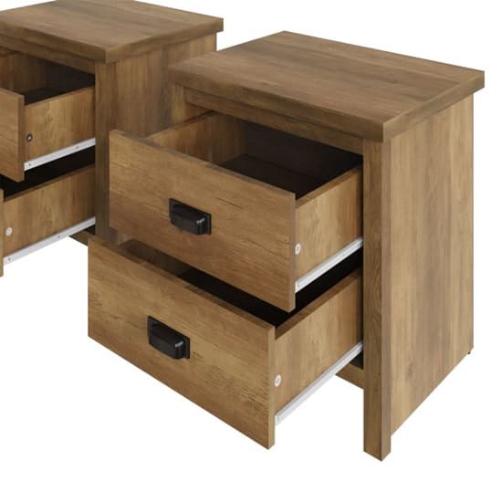 Balcombe Knotty Oak Wooden Bedside Cabinet 2 Drawers In Pair_5