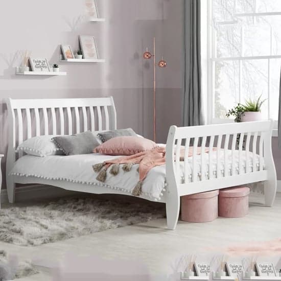 Balford Pine Wood Double Bed In White_1