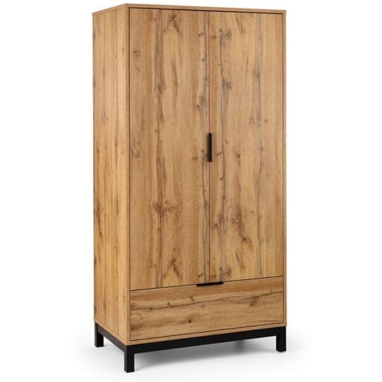 Baara Wooden Wardrobe With 2 Doors 1 Drawer In Oak_2