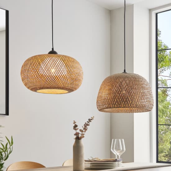 Belie 1 Light Dome Pendant Light In Black And Natural_3