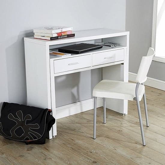 Redruth Extending Desk Or Console Table With 2 Drawers In White