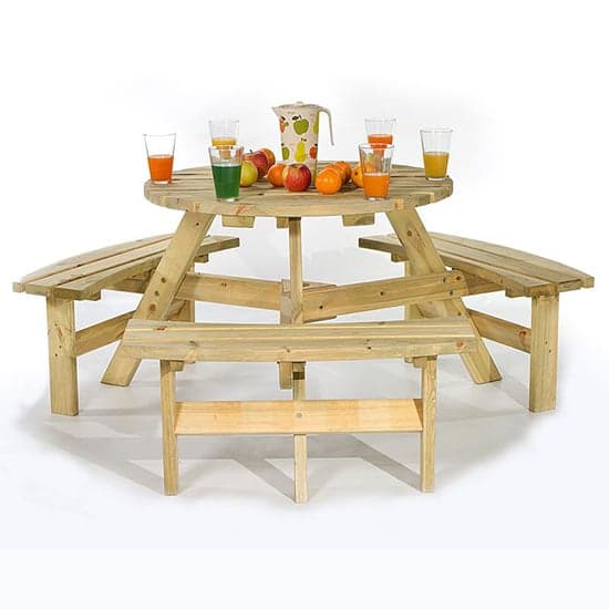 Balint Timber Picnic Table Round With Benches In Green Pine_1