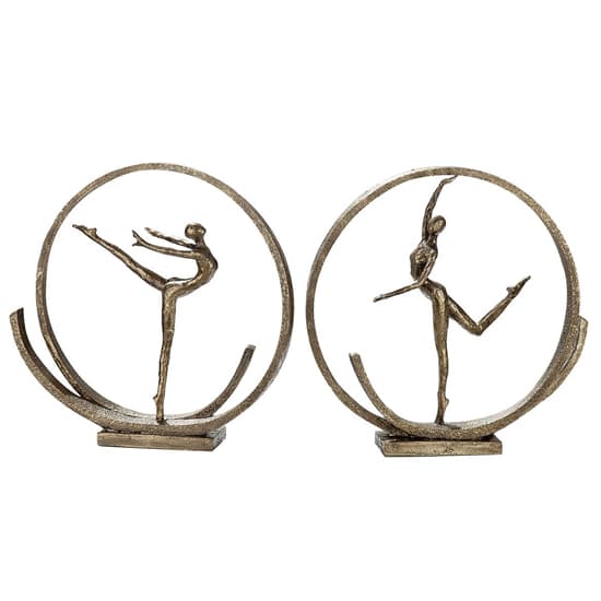 Ballerina In Ring Polyresin Set Of 2 Sculpture In Brown_2