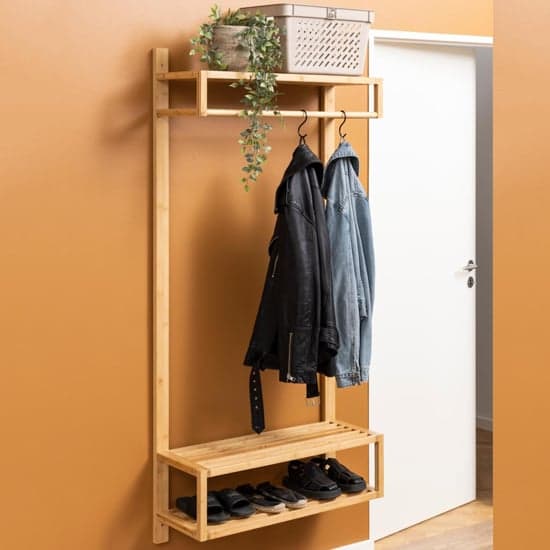 Ballie Wall Hung Wooden Coat Rack With Clothes Bar In Natural_1