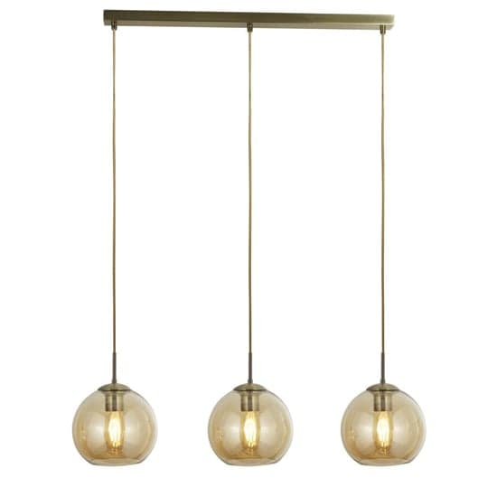 Balls 3 Lights Amber Glass Bar Pendant Light In Antique Brass_2