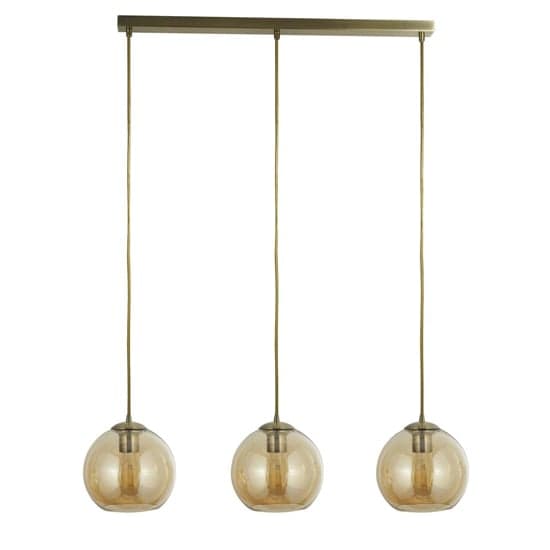 Balls 3 Lights Amber Glass Bar Pendant Light In Antique Brass_3