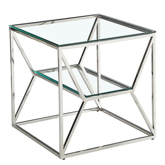 Balnain Clear Glass Top Side Table With Silver Frame_1